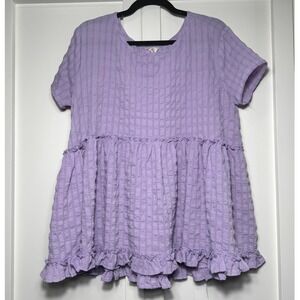 entro Lavender Purple Tiered Ruffle Crew Neck Short Sleeve Pullover Womens S